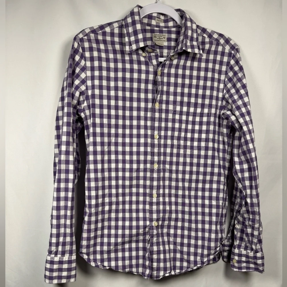 J.Crew Slim Fit Purple & White Checkered Long Sleeve Button Up Shirt S